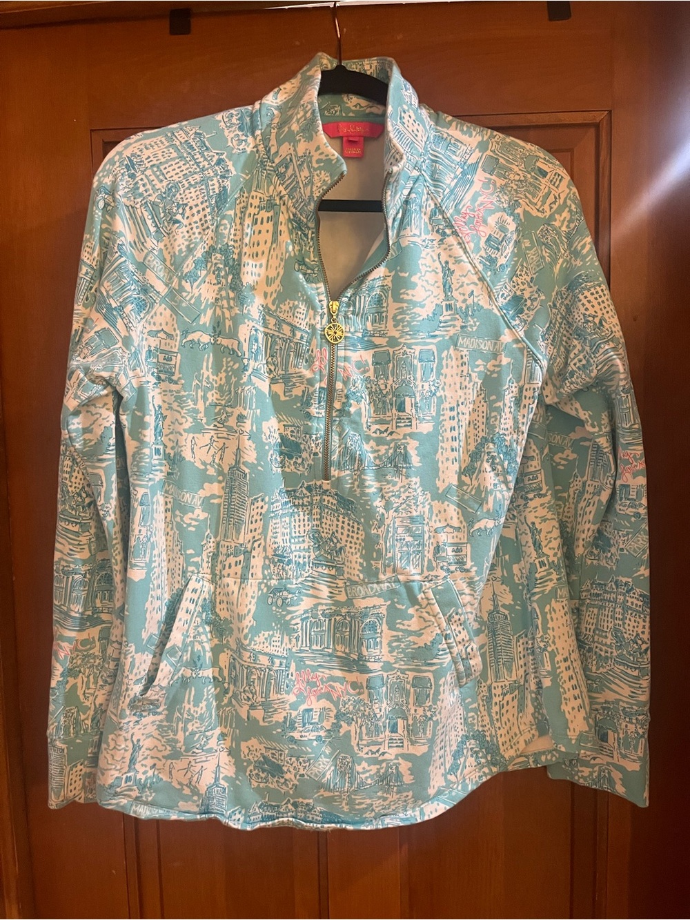 Lilly Pulitzer Aqua & White Printed Half-Zip Pullover